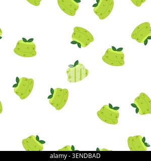 Mustern Sie Matcha-Pudding oder Gelee-Dessert mit einer lebendigen grünen Farbe und garniert mit frischen Minzblättern, die für gesunde, süße und raffinierte Speisen stehen Stock Vektor