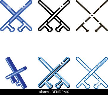 Gekreuzte Polizeistäbe Symbol Vektor. Typen Gliederung gekreuzte Polizeistäbe Zeichen. Symbol Für Isolierte Kontur Stock Vektor