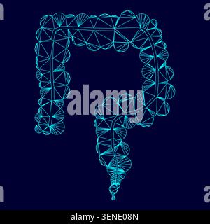 Darm Low Poly Triangulation triangulierte polygonale elektrische Zyanblau leuchtendes Aqua Neon Farbe Vektor Illustration Bild Umriss Kontur Linie Stock Vektor