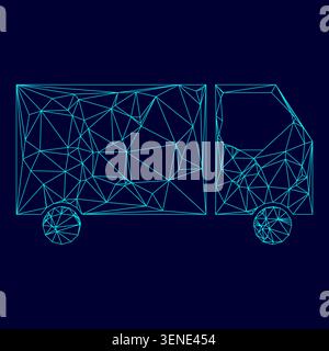 LKW mit niedriger Poly Triangulation trianguliert polygonale elektrische Cyan blau leuchtend Aqua Neon Farbe Vektor Illustration Bild Umriss Kontur Linie Stil Stock Vektor