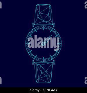 Handuhr niedrige Poly Triangulation trianguliert polygonale elektrische Cyan blau leuchtend Aqua Neon Farbe Vektor Illustration Bild Umriss Kontur Linie Stock Vektor