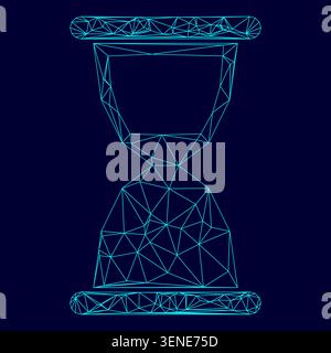 Sanduhr mit niedriger Poly Triangulation trianguliert polygonale elektrische Cyan blau leuchtendes Aqua Neon Farbe Vektor Illustration Bild Umrisskontur Linie Stock Vektor