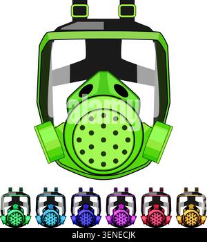 Gasmaske Illustration mit Vollmaske mit klarem Visier und goldenem Filter, die Gesundheitssicherheit, Schutz vor haza in der Luft darstellen Stock Vektor