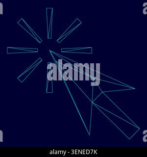Mausklick niedrige Poly Triangulation triangulierte polygonale elektrische Zyanblau leuchtendes Aqua Neon Farbe Vektor Illustration Bild Kontur Linie Stock Vektor