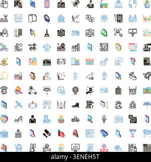 Große Auswahl an flachen und isometrischen Glyphen-Vektorsymbolen, die Business, Technologie, Lifestyle, abstrakte Konzepte und Alltagsgegenstände für Web, App und g abdecken Stock Vektor