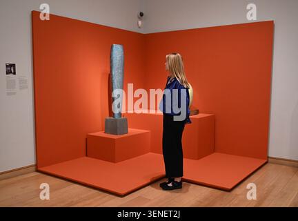 Zum ersten Mal vereint Barbara Hepworths radikal gemalte Skulpturen aus den 1940er Jahren. Zum ersten Mal seit der Übernahme für die Nation im vergangenen Jahr nach einem großen Spendenaufruf von 3,8 Millionen Pfund zu sehen . Sculpture with Colour (Oval Form ) , Pale Blue and Red (1943) eine bahnbrechende Skulptur in Hepworths Karriere und als Meisterwerk der britischen abstrakten Moderne anerkannt . Stockfoto