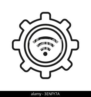 Kabellose Verbindung mit Zahnrad und schwarzem Vektorsymbol. Es verbessert die Internet-Einstellungen für das Netzwerk EP10. Stock Vektor