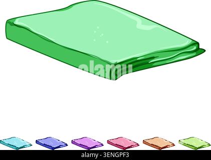 Tisch Küche Handtuch Cartoon. Serviettenstruktur, Baumwollstoff, Modell leere Tisch Küchentuch Zeichen bunte Illustration Stock Vektor