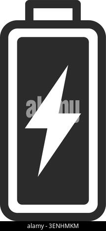 Minimales schwarz-weißes Akkusymbol mit Blitzsymbol. Sauberes, einfaches Design für schnelles Laden und Energieindikator mit klarer geometrischer Form. Ist Stock Vektor