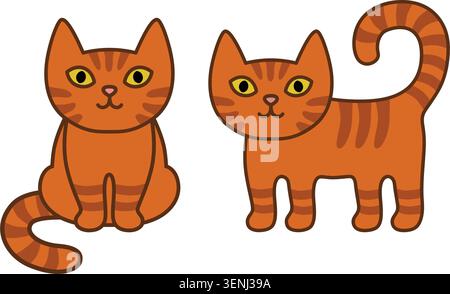 Süße Ingwer Tabby Katzen im schlichten Cartoon-Stil mit weichen natürlichen Farben und klaren Umrissen. Freundliche Haustier-Vektor-Illustration. Ideal für Stock Vektor