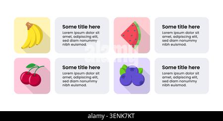 Infografik-Vorlage mit 4 Früchten. Kann für Workflow-Layout, Diagramm, Banner und Webdesign verwendet werden. Vektorabbildung Stock Vektor