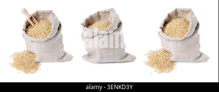 Couscous im Beutel isoliert auf weiß, Set Stockfoto