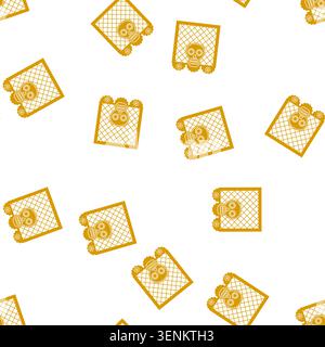 Muster Dekoratives traditionelles Papel-Picado-Banner mit einem lebendigen goldenen Zuckerschädel - Calavera - Design, das den Tag der Toten symbolisiert Stock Vektor