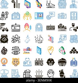 Verschiedene grafische Design-Symbole, die eine Vielzahl von Konzepten, einschließlich Business, veranschaulichen. Gesundheit. Technologie. Und der Industrie. In beiden dargestellt Stock Vektor