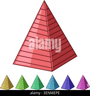 Pinkfarbenes Pyramidenspielzeug mit mehrlagigen Ringen auf weißem Hintergrund, farbenfrohe geometrische Form für Vorschulspiele, frühes Lernen, Bauen und Kinder Stock Vektor