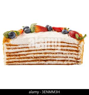 Geschichtete Schokoladenkuchenscheibe mit Beeren Stockfoto