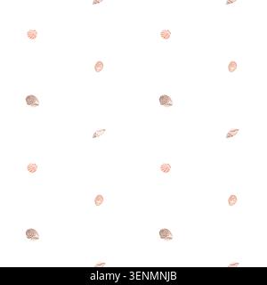 Nahtloses Muschelmuster in minimalen Aquarellen mit verstreuten Muscheln an der Küste und sanften Pastelltönen. Zartes, vom Strand inspiriertes Design für Stoff und Tapeten Stockfoto