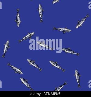 Muster Makrelen Fisch Hand gezeichneter Vektor. Rohes Essen, frisches Fleisch, atlantische Küche, Kopf Meeresfrüchte Makrelen Fisch Zeichnung Illustration Stock Vektor