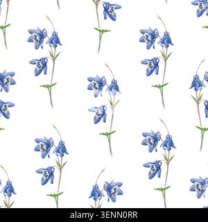 Ein nahtloses Aquarellmuster mit blauem columbine Stockfoto