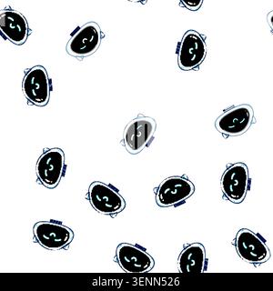 Muster niedlicher lächelnder Roboterkopf mit leuchtend blauen Gesichtslinien, die ein glückliches Gefühl darstellen und künstliche Intelligenz, maschinelles Lernen und fr Stock Vektor