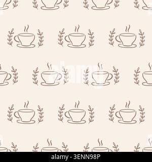 Nahtloses Muster des Kaffeevektors, Tassen Hintergrund Stock Vektor