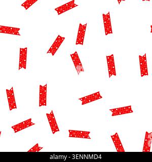 Dekoratives, rotes Washi-Band mit weißen Umrissen von Geschenkkartons und Polka Dots, die eine festliche Grenze für Weihnachtsmotive und -Bastelarbeiten auf einem bilden Stock Vektor
