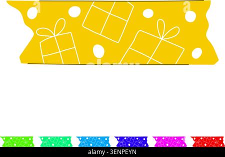 Rotes dekoratives Washi-Band mit weißen Umrissen von Geschenkkartons und Polka Dots, die eine festliche Grenze für Weihnachtsmotive und Kunsthandwerk auf einem weißen B bilden Stock Vektor