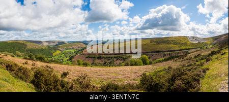 Panorama des dramatischen Horseshoe Pass, Llangollen, Wales, Großbritannien Stockfoto