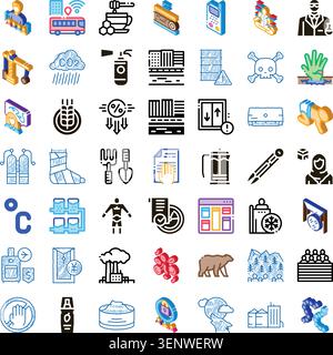 Sammlung von konzeptionellen Isometrien und Liniensymbolen, die Unternehmen, Natur, Wissenschaft, Gesundheit, Technologie, und Service-Themen, geeignet für verschiedene in Stock Vektor