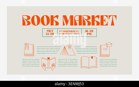 Buchclub, Messe- und Marktbanner und Poster-Design. Farbige Vorlagen für vertikale Poster und Banner. Minimal-Serie für Buchfestival, Buchhandlung und bac Stock Vektor