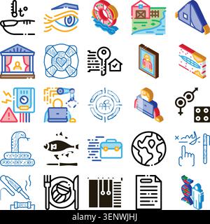 Isometrischer Symbolsatz, der Geschäfts-, Gesundheits-, Technologie-, Wohn-, Landwirtschafts- und Naturkonzepte darstellt vielseitige Vektorsymbole für Web, App-ui, Pre Stock Vektor