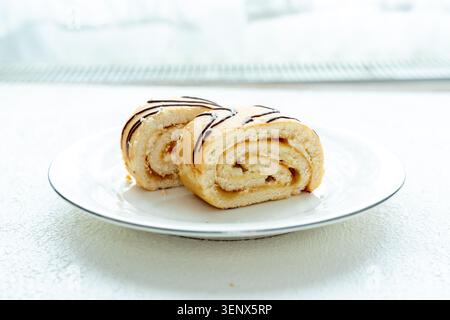 Nahaufnahme Bananenröllchenkuchen Stockfoto