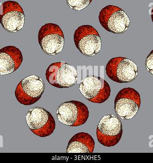 Muster Flechtenlischi handgezeichnet. Rosa frisch, naturrot, gesunde organische Flechtenlychees Vektor-Skizze Illustration Stock Vektor