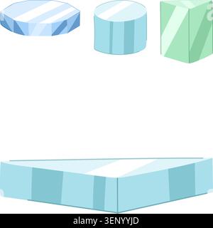 Geometrische Plattformen und Sockel mit Glaseffekt in Blau- und Grüntönen für Produktpräsentation, Marketing, Ausstellung und minimalistische Architektur oder RET Stock Vektor