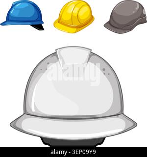 Schutzhelme in verschiedenen Farben bieten grundlegende persönliche Schutzausrüstung für Bauarbeiter, Ingenieure und Industriefachleute Stock Vektor