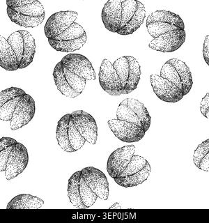 Nahtlose Muster Fruchtlischi handgezeichnet. asiatisches Essen, Flechtenrosa, frische Naturfrucht-Litschi, schwarze Sketch-Illustration Stock Vektor