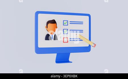 Online-Umfrageformular mit Bleistift auf dem Computerbildschirm Stockfoto