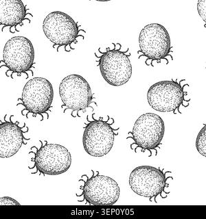 Nahtlose Muster Milbe Tick Hand gezeichnet. Bissparasit, Tierbett, Wanzen Waldmilben Zecken schwarze Skizze Illustration Stock Vektor