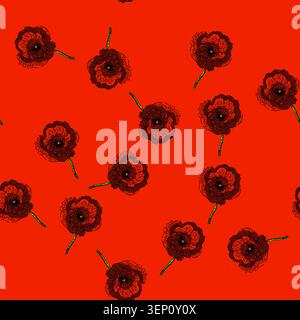 Muster Erinnerung Mohn von Hand gezeichnet. Tag Illustration, floraler Sommer, Gedenkwiese Erinnerung Mohn Vektor Skizze Illustration Stock Vektor