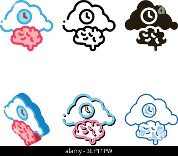 Brain Cloud Uhr Symbol Vektor. Outline Brain Cloud Clock Sign. Symbol für isolierte Pack-Kontur Stock Vektor