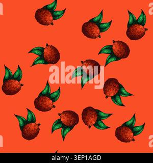 Muster von Essensleinen handgezeichnet. lichee rosa, frische Natur, rote gesunde Nahrung Litschi Vektor-Skizze Illustration Stock Vektor