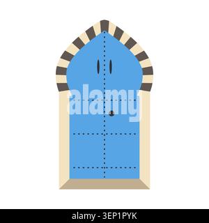 Blaue Bogentür mit gestreiftem Bogengang, einfaches geometrisches Design. Ideal für Architektur-, Innenarchitektur- oder Kulturprojekte. Geeignet für Web-, Prin Stock Vektor