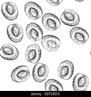 Nahtloses Muster asiatische Litschis handgezeichnet. Essenslichee, rosa frisch, naturrote asiatische Litschis schwarze Skizze Illustration Stock Vektor