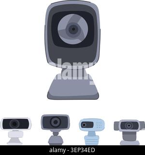 Digitale Webkameras, die wichtige Tools für elektronische Konferenzen, virtuelle Meetings, Content Streaming und Remote-Arbeit bieten und verschiedene veranschaulichen Stock Vektor