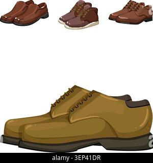 Verschiedene Paar Herrenschuhe mit einer Vielzahl von Styles für formelle, legere und saisonale Kleidung und Optionen für moderne Mode und Kleidung Stock Vektor