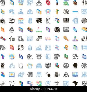 Große Sammlung verschiedener Isometrien und Umrisssymbole, die Konzepte von Wirtschaft, Technologie, Kommunikation, Lifestyle, Gesundheitswesen, und indus Stock Vektor