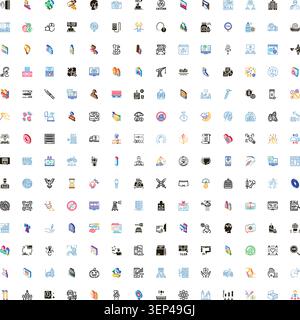 Große Sammlung von verschiedenen flachen und isometrischen Symbolen für Unternehmen, Technologie, soziale Medien, Web, Medizin, und verschiedene abstrakte Konzepte, geeignet für Stock Vektor