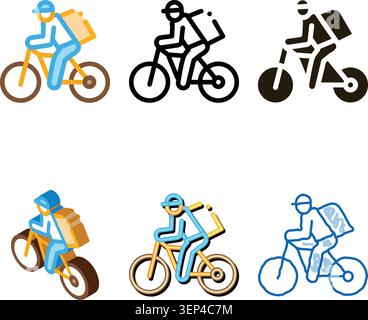 Kurierzustellung Diversität durch Fahrrad Symbol Vektor. Umrissschild „Zustellung per Fahrrad“. Symbol Für Isolierte Kontur Stock Vektor