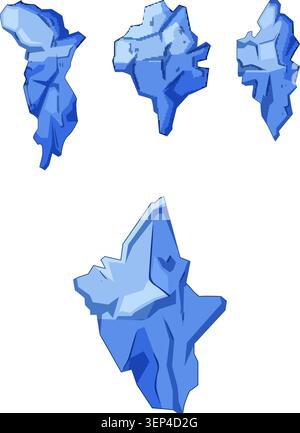 Eisberge brechen und schwimmen in kalten blauen Gewässern, symbolisieren schmelzendes Polareis, Auswirkungen auf den Klimawandel und die zerbrechliche arktische Umwelt im Krieg Stock Vektor