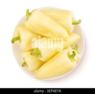 Pfad der weißen Pfefferplatte isoliert auf weißer Draufsicht Stockfoto